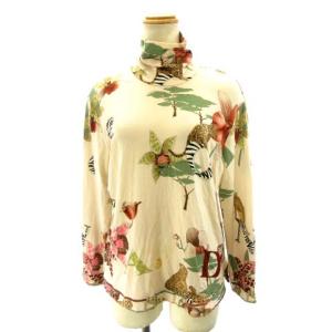 カットソー タートルネック 長袖 総柄 ブラウン ベージュ 42