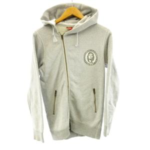 パーカー フーディー スウェット 長袖 ジップアップ ワンポイント プリント グレー F フリーサイズ 0815 IBO25