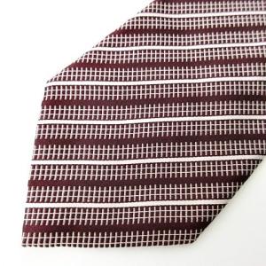 美品 ネクタイ シルク100％ ワイドタイ レジメンタルストライプ ビジネス ボルドー 赤系 IBO25