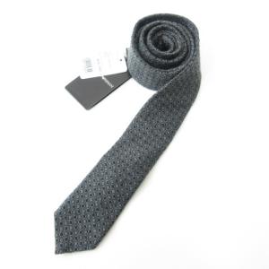 タグ付き シルク混 ネクタイ ナロータイ イタリア製 総柄 ネイビー ブラック 0812 IBO25