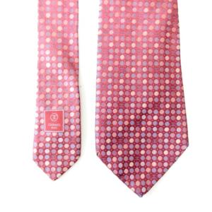 CHANEL 美品 シルクネクタイ ワイドタイ チェーン イタリア製 ドット柄 ココマーク ピンク 0817 IBO25