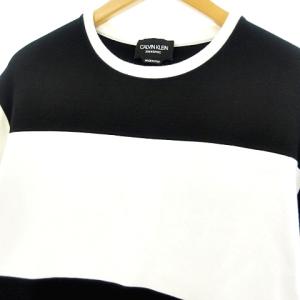 Calvin Klein 205W39NYC ボーダー Tシャツ 半袖 スウェット カットソー 刺繍 ブラック 黒 ホワイト 白 M IBO26