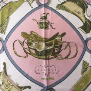 HERMES カレ90 SPRINGS スプリング スカーフ ストール シルク ピンク マルチカラー AA