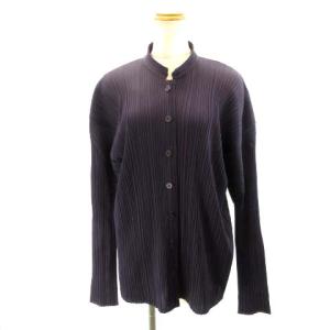 プリーツシャツ ジャケット スタンドカラー 長袖 紫 パープル