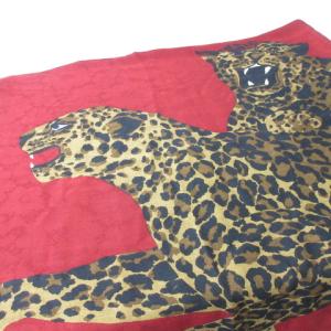 YVES SAINT LAURENT 大判ストール ウール シルク レオパード柄 レッド ブラウン 144cm×148cm