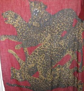 YVES SAINT LAURENT 大判ストール ウール シルク レオパード柄 レッド ブラウン 144cm×148cm