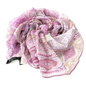 スカーフ ストール ショール シルク リネン ペイズリー柄 ピンク