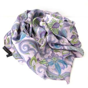 スカーフ ストール ショール リネン100％ ペイズリー柄 パープル
