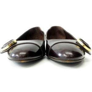 LOUIS VUITTON エナメル パンプス フラット ゴールド金具 ロゴ パープル系 M IBO26