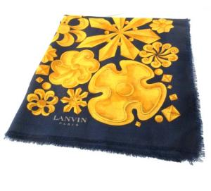 大判ストール マフラー ショール 花柄 ウール100％ ネイビー オレンジ