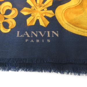 LANVIN 大判ストール マフラー ショール 花柄 ウール100％ ネイビー オレンジ