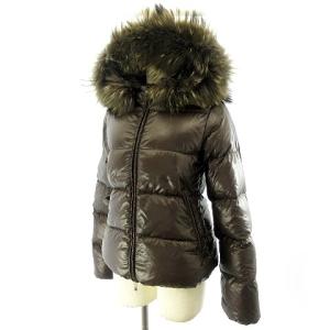 ダウンジャケット アウター 長袖 フード ファー ナイロン ブラウン 38 S IBO26