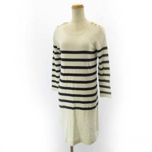 ニット ボーダーカットソー ゴールドボタン ロゴ刺繍 ホワイト ネイビー 38