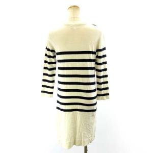 BLUE LABEL CRESTBRIDGE ニット ボーダーカットソー ゴールドボタン ロゴ刺繍 ホワイト ネイビー 38