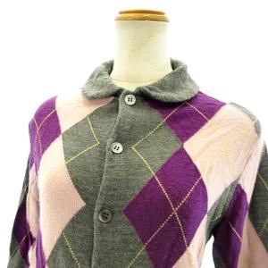 Tao アーガイル 襟付き カーディガン チェック ウール パープル グレー ピンク フリーサイズ