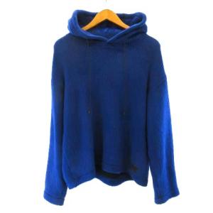 プルオーバーパーカー シャギーニット 長袖 ロゴ ブルー M