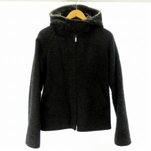 モヘア混 フェイクファー ジップアップパーカー フーディー 長袖 グレー ブラック