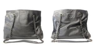 PRADA レザーショルダーバッグ トートバッグ ナイロン切替 チェーンハンドル プレートタグ ブラック