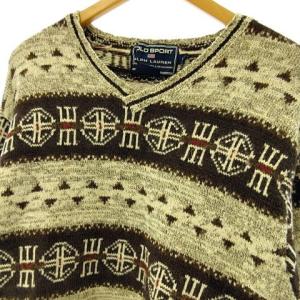 POLO SPORT ニット セーター リネン シルク混 ノルディック柄 Vネック 大きいサイズ LL WY