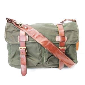 Felisi ショルダーバッグ メッセンジャーバッグ レザーベルト ゴールド金具 ナイロン グリーン ブラウン