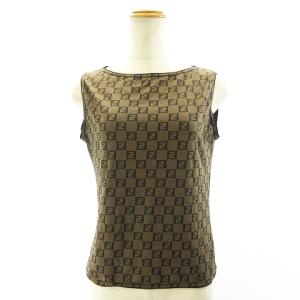 FENDI ズッカ柄 タンクトップ カットソー ノースリーブ ストレッチ ナイロン ブラック 44