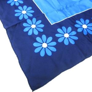 YVES SAINT LAURENT ヴィンテージ シルク100％ スカーフ フラワー ブルー スクエア