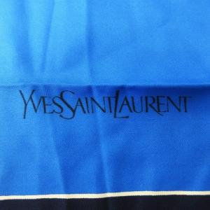 YVES SAINT LAURENT ヴィンテージ シルク100％ スカーフ フラワー ブルー スクエア