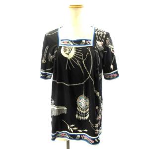 FASHION カットソー 半袖 スクエアカラー チェーン プリント 黒 ブラック 40 M