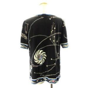 LEONARD FASHION カットソー 半袖 スクエアカラー チェーン プリント 黒 ブラック 40 M