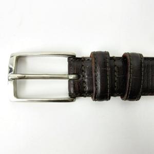 Felisi レザー ベルト 型押し シルバー金具 バックル ブラウン 48-90