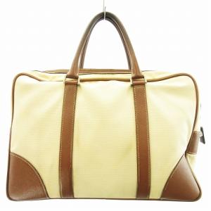 PRADA キャンバス地 ボストンバッグ ハンドバッグ 三角プレート ロゴ 素材切替 ベージュ ブラウン