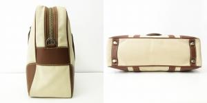 PRADA キャンバス地 ボストンバッグ ハンドバッグ 三角プレート ロゴ 素材切替 ベージュ ブラウン