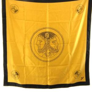 スカーフ ストール ショール シルク100％ ロゴ ゴールド 黒 ブラック