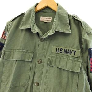 AVIREX ミリタリーシャツ 長袖 ワッペン パッチ 刺繍 6175146 グリーン