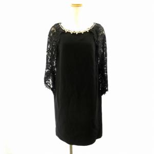 レースケープワンピース ドレス ひざ丈 結婚式 パーティー 黒 ブラック 36 約S IBO27