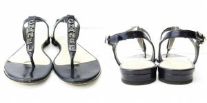 CHANEL トングサンダル ストラップ レザー 38C 紺
