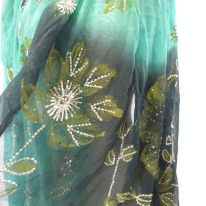 ETRO ストール ショール スパンコール 花柄刺繍 グレー グリーン IBO27