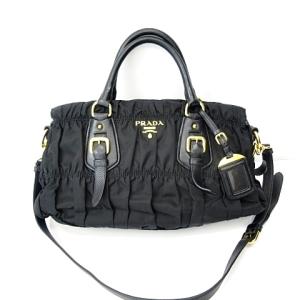 PRADA BN1407 ギャザーハンドバッグ 2WAY ナイロン レザー ゴールド金具 ブラック