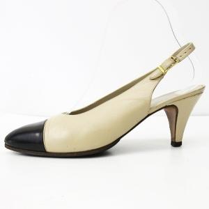 CHANEL ロゴ金具 パンプス アンクル バックストラップ アーモンドトゥ ココマーク ベージュ ブラック