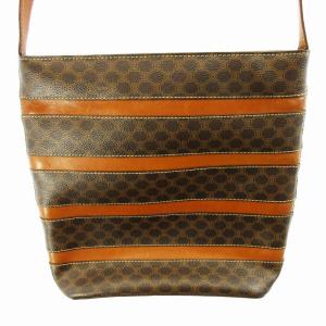 CELINE ヴィンテージ マカダム柄 ワンショルダー バッグ MC96 ゴールド金具 レザー ブラウン系 WY
