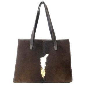 GHERARDINI ハラコ トートバッグ ショルダーバッグ スクエア 茶 ブラウン ホワイト