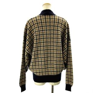 Aquascutum 美品 ヴィンテージ ダブル カーディガン チェック ウール ベージュ ネイビー 40 約M STK