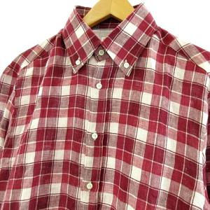 BRUNELLO CUCINELLI 22SS シャツ リネン チェック ボタンダウン M レッド
