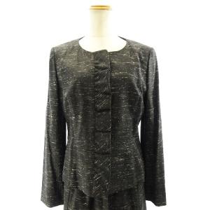 Leilian 金タグ シルク混 ネップ スーツ セットアップ ジャケット スカート フォーマル グレー