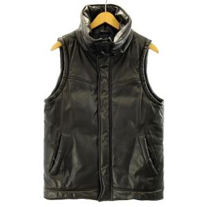 ホースレザー 馬革 中綿 ベスト ハイネック ジップアップ ブラウン 茶 5 約L STK