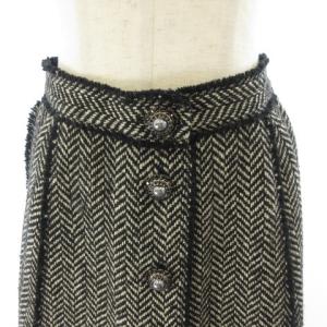 DOLCE&GABBANA ツイードスカート ビジューボタン付き ヘリンボーン F4M52T 白 黒 ブラック 36 約S