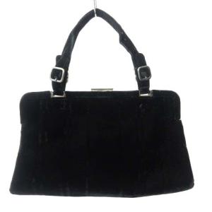 PRADA ハンドバッグ トートバッグ がま口 ベロア ロゴ フォーマル B7643 黒 ブラック