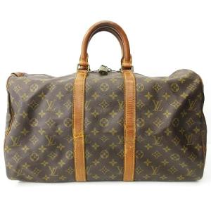 M41428 モノグラム キーポル45 ボストンバッグ ロゴ金具 レザー×PVC ブラウン