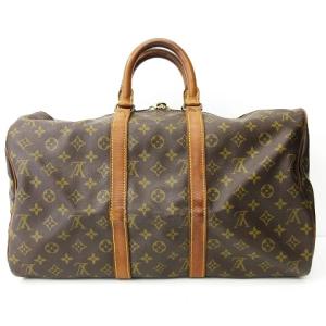 LOUIS VUITTON M41428 モノグラム キーポル45 ボストンバッグ ロゴ金具 レザー×PVC ブラウン