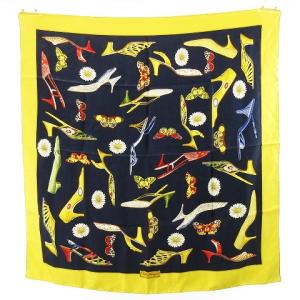 総柄 シューズ ロゴ スカーフ ストール ショール ロゴ 大判 スクエア マルチカラー